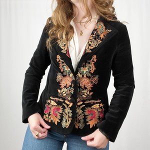 Vintage Embroidered Velvet Oversized Blazer Jacket Coat Boho Fall Witchy Floral